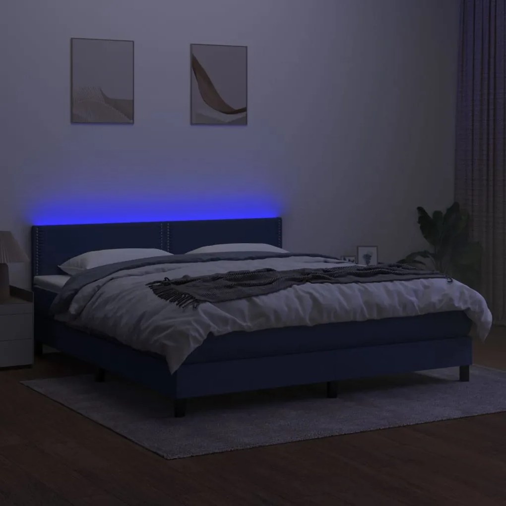 Letto a molle con materasso e led blu 160x200 cm in tessuto