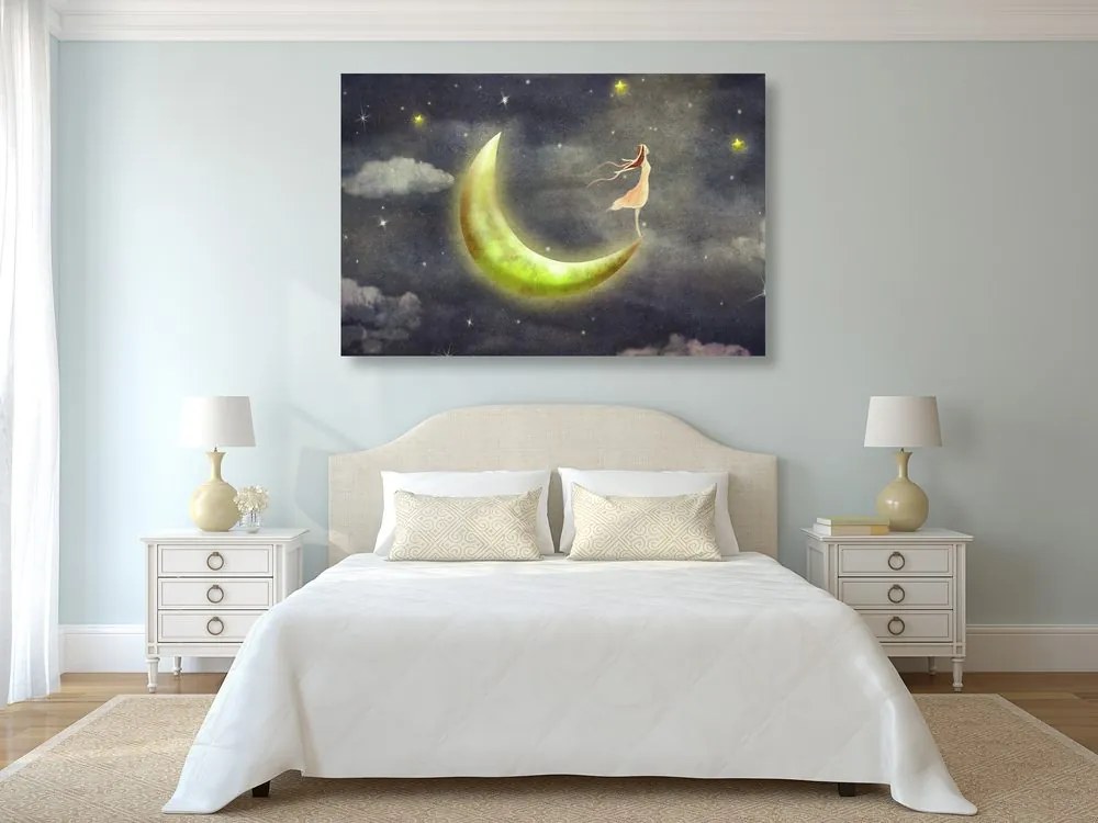 Quadro su tela – Ragazza sulla luna