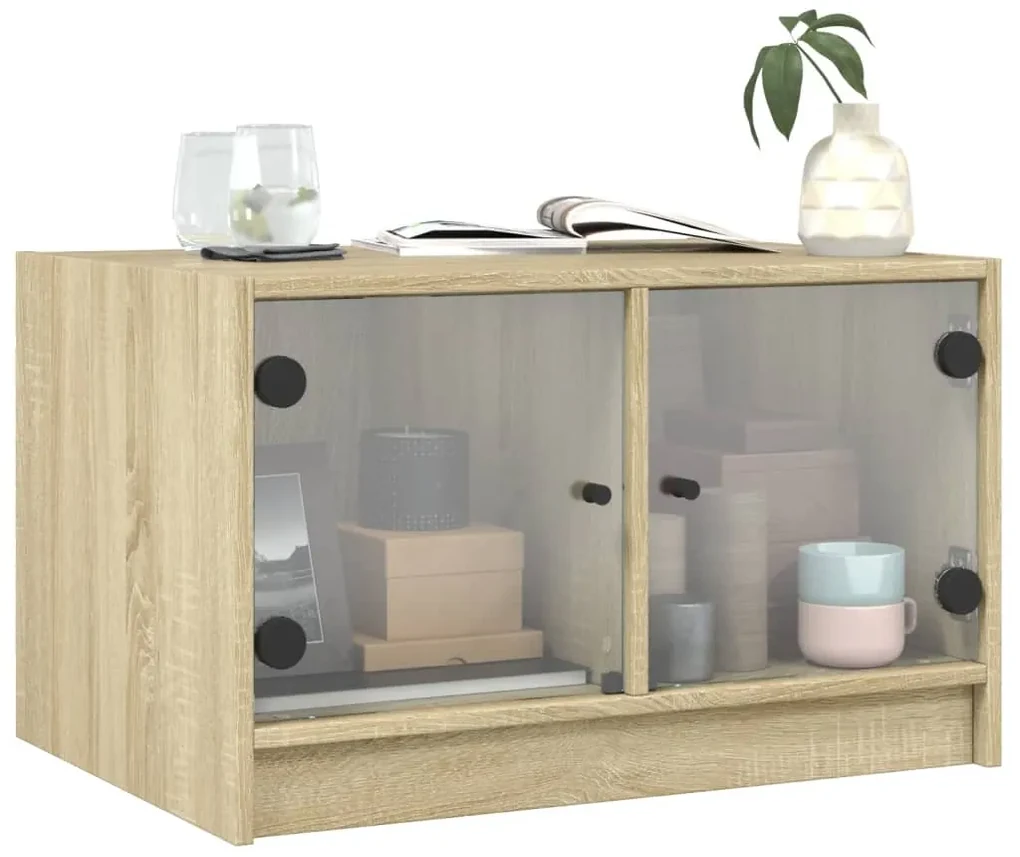 Tavolino da salotto con ante in vetro rovere sonoma 68x50x42 cm
