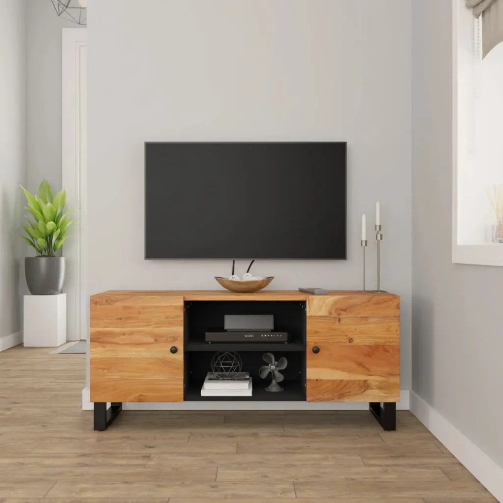 Mobile Porta Tv 105x33x46 Cm İn Legno Massello Di Acacia /