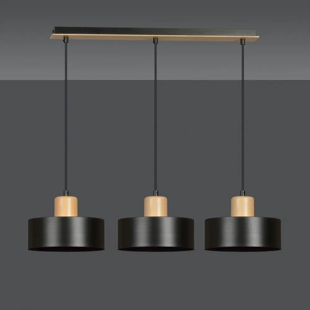 Lampadario a Sospensione in Acciaio e Legno TORIN 3 Nero 3xE27 Colore del corpo Nero