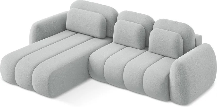 Divano angolare grigio chiaro allungabile/con contenitore (con penisola a sinistra/con chaise lounge) con rivestimento in bouclé Pele – Makamii