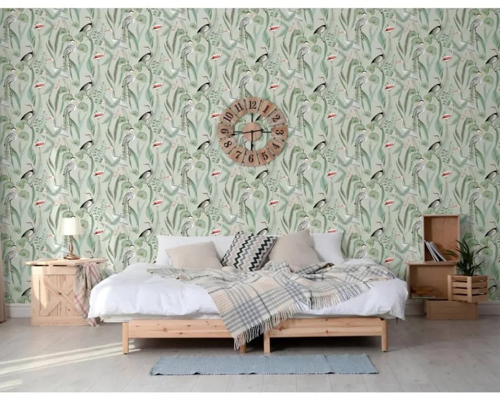 DUTCH WALLCOVERINGS Carta da Parati "Flamingo" Menta