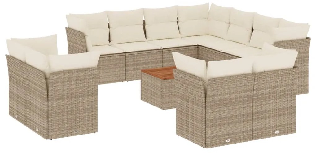 Set Divani da Giardino 12 pz con Cuscini Beige in Polyrattan