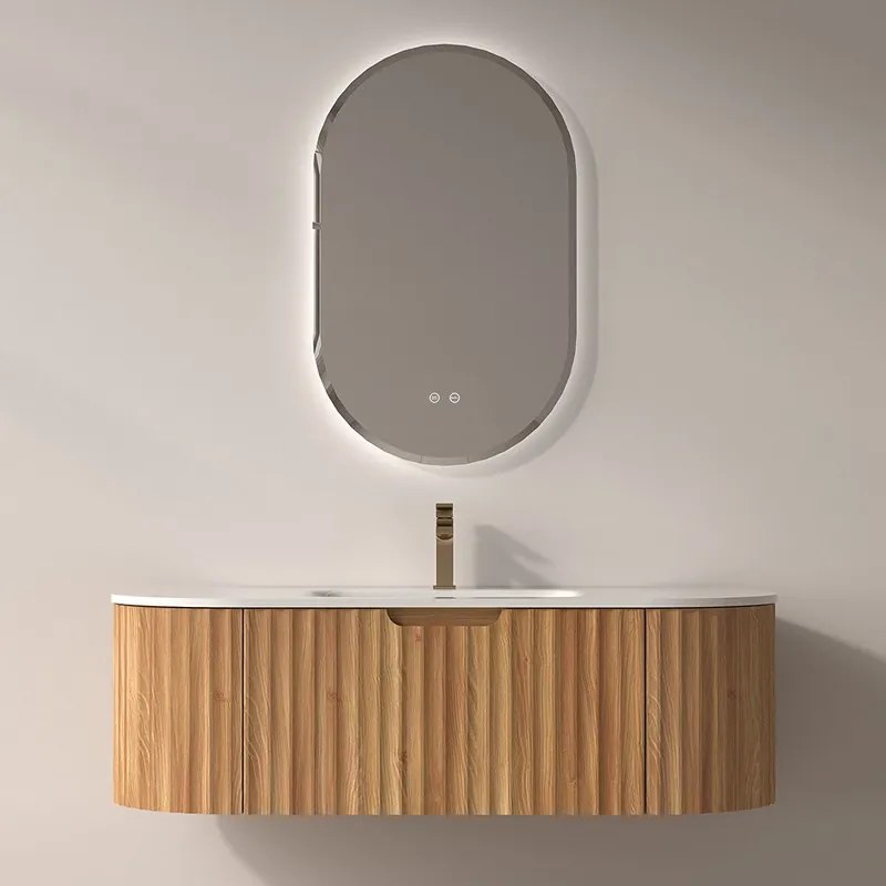 Mobile bagno curvo 120 cm cannettato con lavabo integrato | KAM-NORTH-P120 - KAMALU