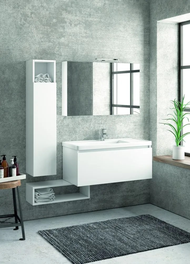 Composizione mobili bagno sospesa 100cm composta da mobile colonna specchio e pensile - KAMALU