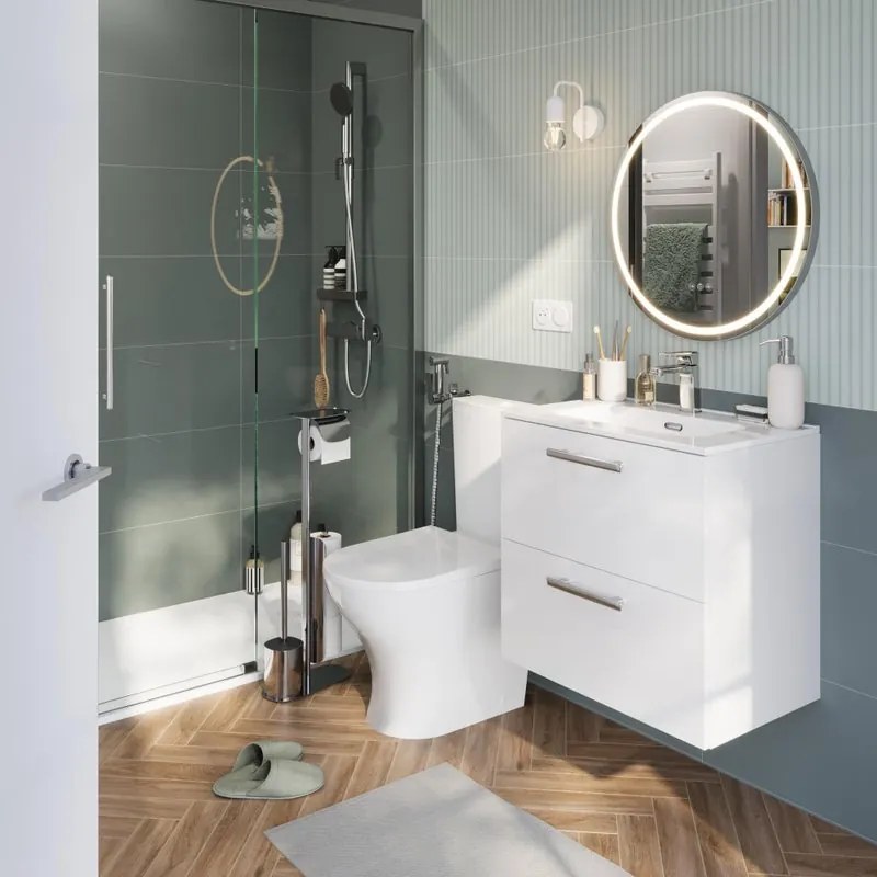 Mobile bagno sospeso con lavabo L 60 x H 57,7 x P 40 cm bianco truciolare 2 cassetti | Remix