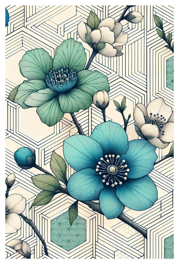 Quadro su tela – Mosaico floreale in toni turchesi