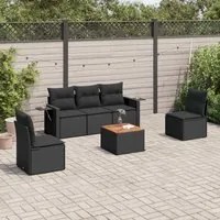 Set Divano da Giardino 6 pz con Cuscini Nero in Polyrattan 3224501