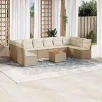 Set Divani da Giardino 11 pz con Cuscini Beige in Polyrattan 3256128