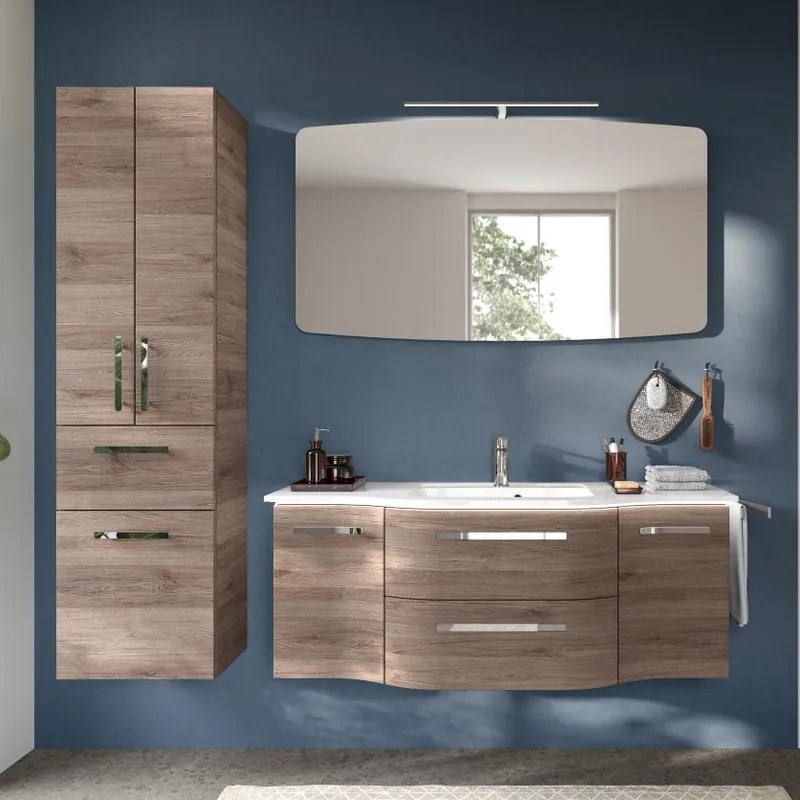 Mobile da bagno sospeso sotto lavabo L 130 x H 48 x P 48 cm rovere satinato, 2 cassetti, 2 ante PELIPAL Contea