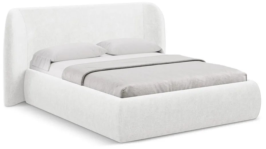 Letto matrimoniale imbottito bianco con contenitore con griglia 160x200 cm Hauke - Makamii