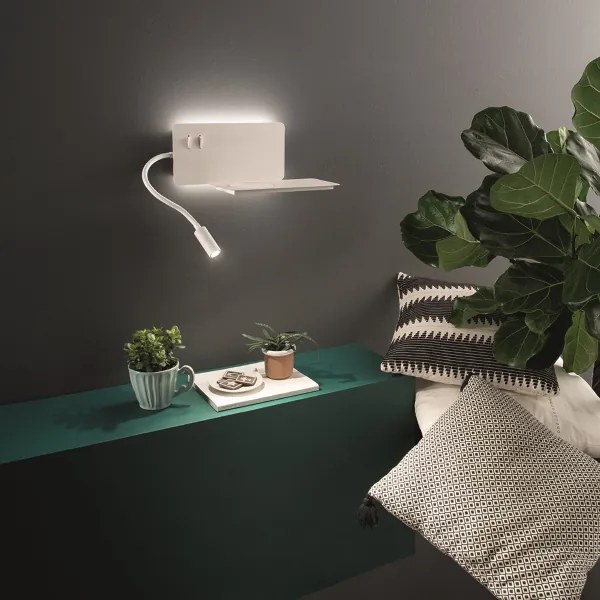 Applique in metallo Bianco 33 cm retroilluminata con spot LED e caricatore wireless FLAT