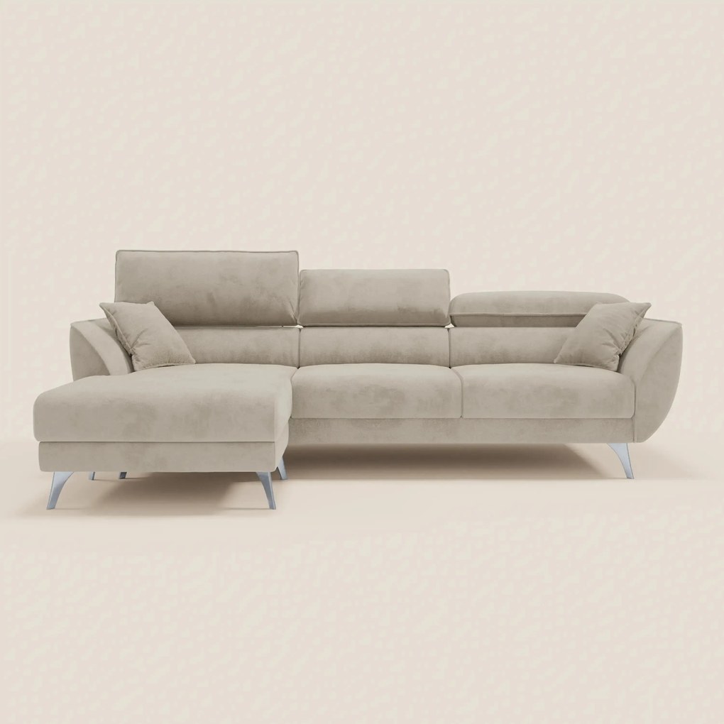 Michelangelo Divano Angolare con Penisola e Sedute Estensibili - Poggiatesta reclinabili in raffinato tessuto smacchiabile effetto vellutino T30