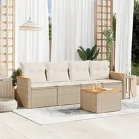 Set Divano da Giardino 5 pz con Cuscini Beige in Polyrattan 3225778