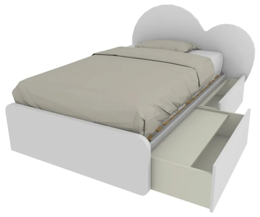 CUPIDO120C - Letto cameretta a cuore 120x190 con cassettoni e testata personalizzabile.Rete inclusa