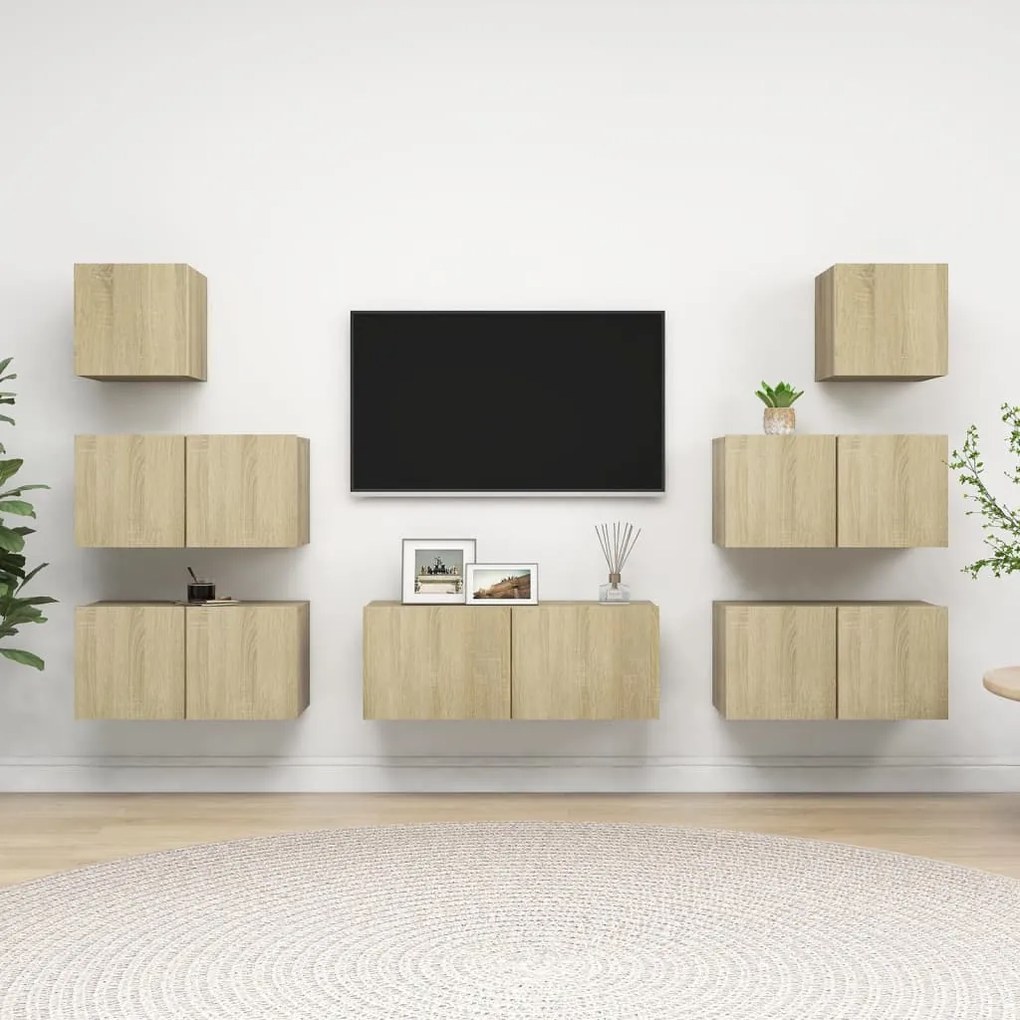 Set Di Mobili Porta Tv 7 Pz Rovere Sonoma İn Legno Multistrato /
