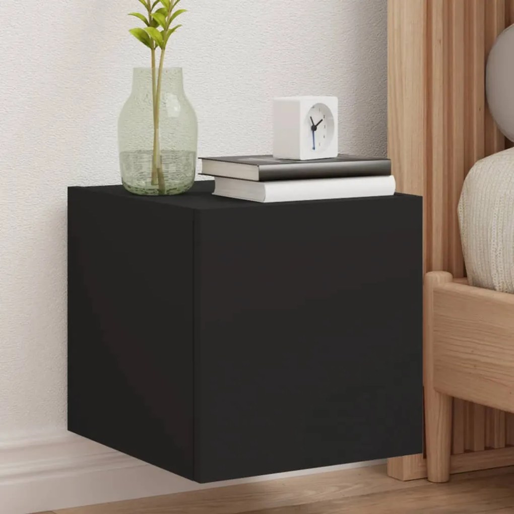 Mobili Tv A Parete Con Luci Led 2pz Neri 30,5x35x30 Cm /