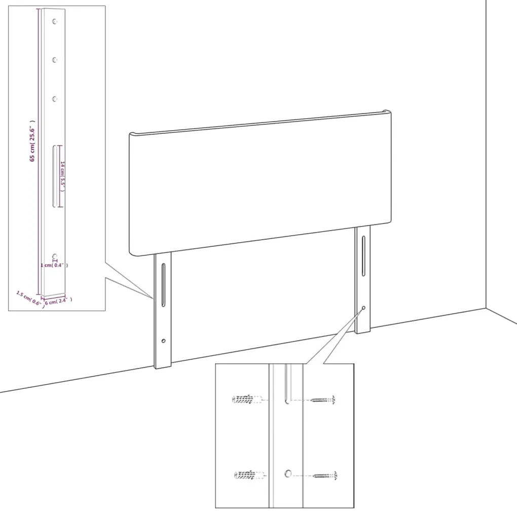 Testiera nera 80x5x78/88 cm in tessuto