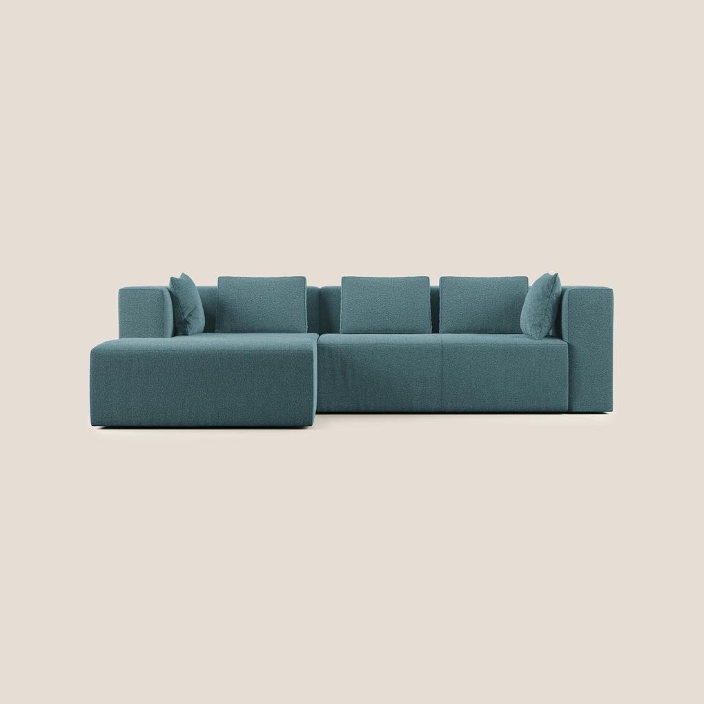 Nettuno divano angolare componibile in morbido tessuto bouclè T07 azzurro destro