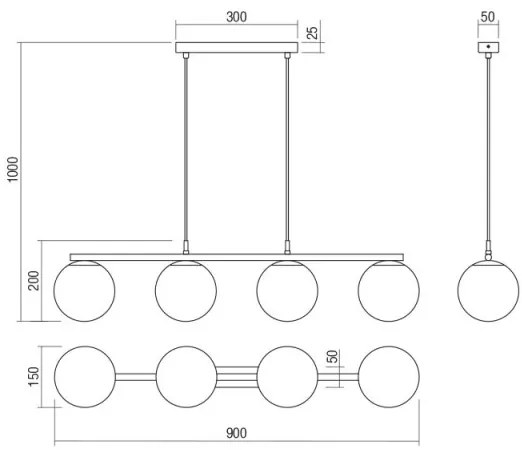 Redo 01-3156 - Lampadario a sospensione con filo BOWLING 4xE27/42W/230V nero