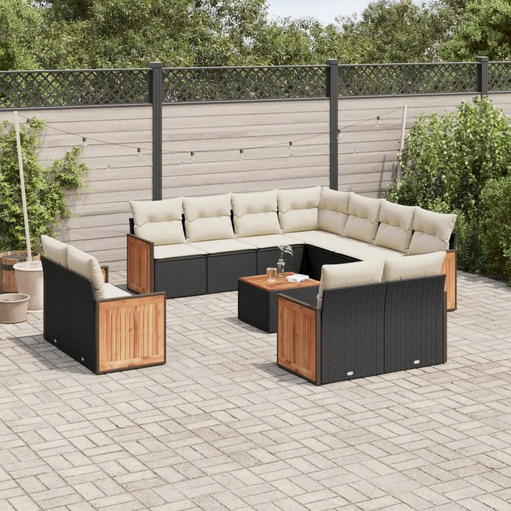 Set divani da giardino 12 pz con cuscini nero in polyrattan