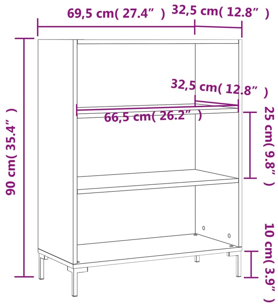 Libreria Nera 69,5x32,5x90 cm in Legno Multistrato