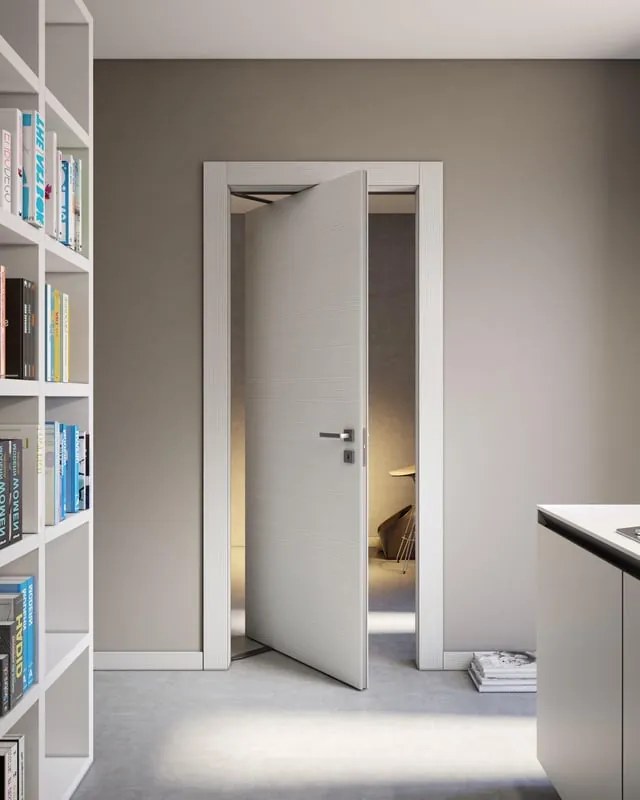 Porta interna rototraslante Rimini25 in legno di abete colore bianco matrix, L 60 x H 210 cm, apertura a sinistra