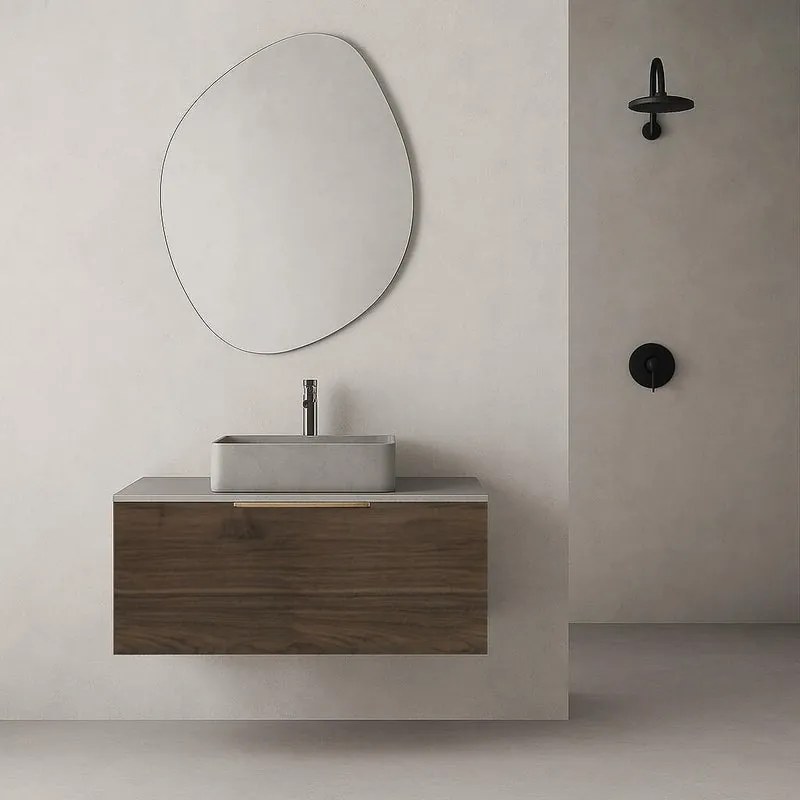 Mobile da bagno sospeso sotto lavabo L 90 x H 32 x P 48 cm noce, 1 cassetto Neo, Maniglie acquistabili separatamente