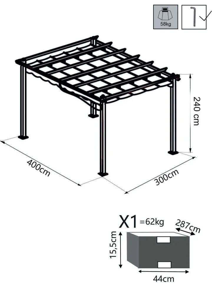 Gazebo da giardino 3x4 in alluminio