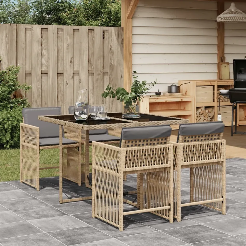 Set pranzo da giardino 5 pz con cuscini beige misto polyrattan