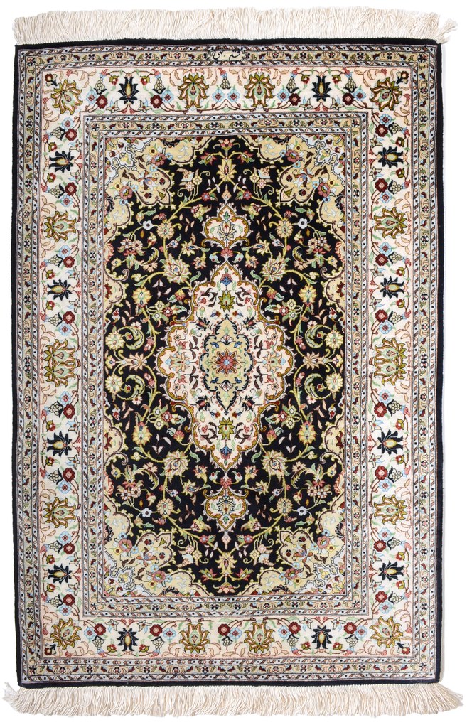 Ghom Tappeto 120x80 Nero (Iran) Annodato A Mano