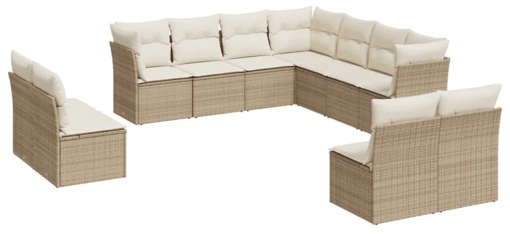 Set divani da giardino 11 pz con cuscini beige in polyrattan