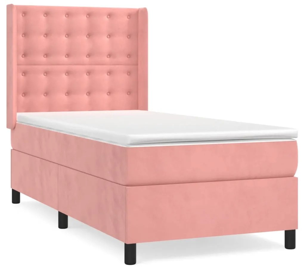 Giroletto a molle con materasso rosa 80x200 cm in velluto