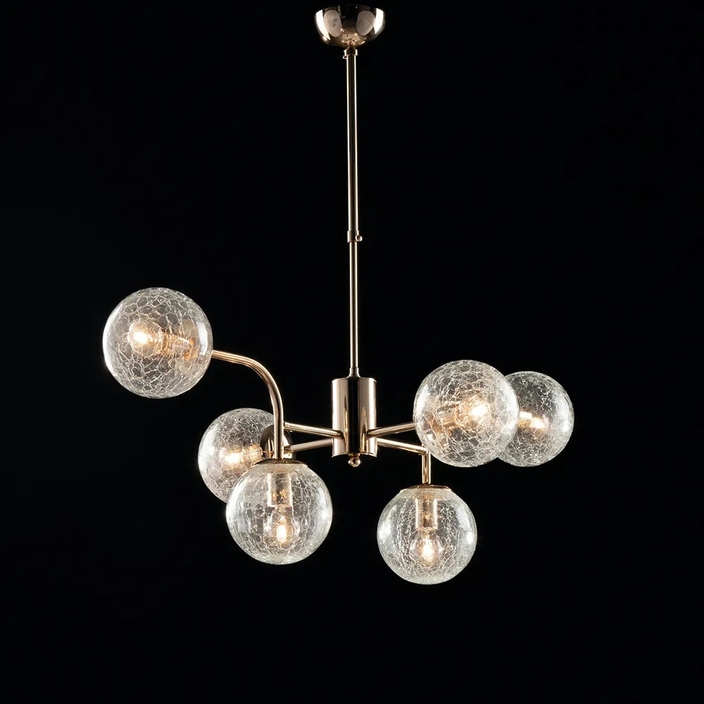 Sospensione Design Moderno Contemporaneo Oro Lucido Con Vetri 6 Luci Ikarus