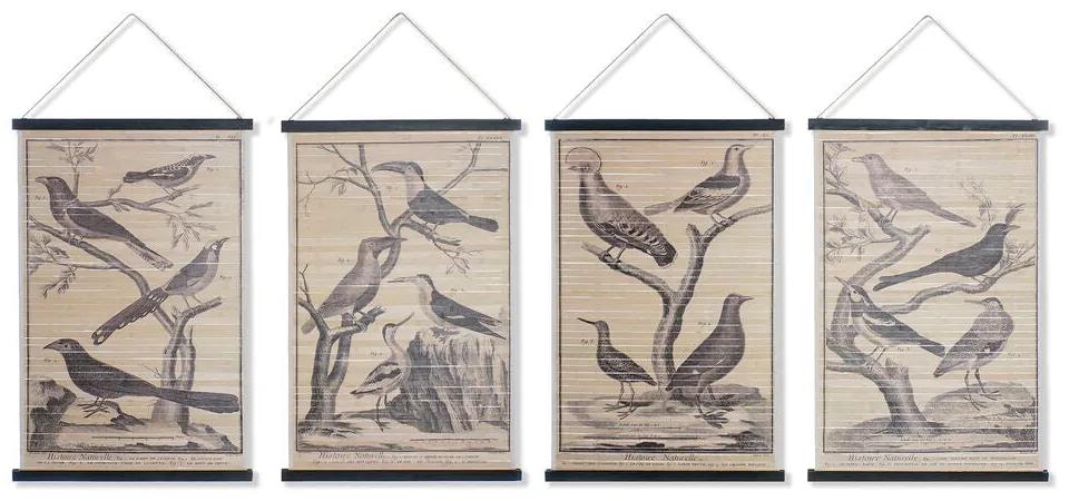 Tela DKD Home Decor Uccelli (4 pezzi) (60 x 2 x 90 cm)