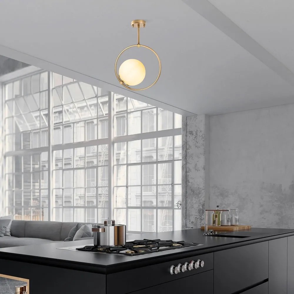 Plafoniera bianca/color ottone con paralume in vetro 39x26 cm Dolunay – Opviq lights