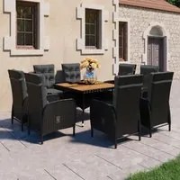 Set da Pranzo da Giardino 9 pz in Polyrattan e Acacia Nero cod mxl 73526