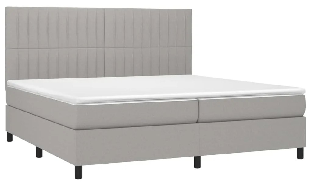 Letto a molle materasso e led grigio chiaro 200x200 cm tessuto