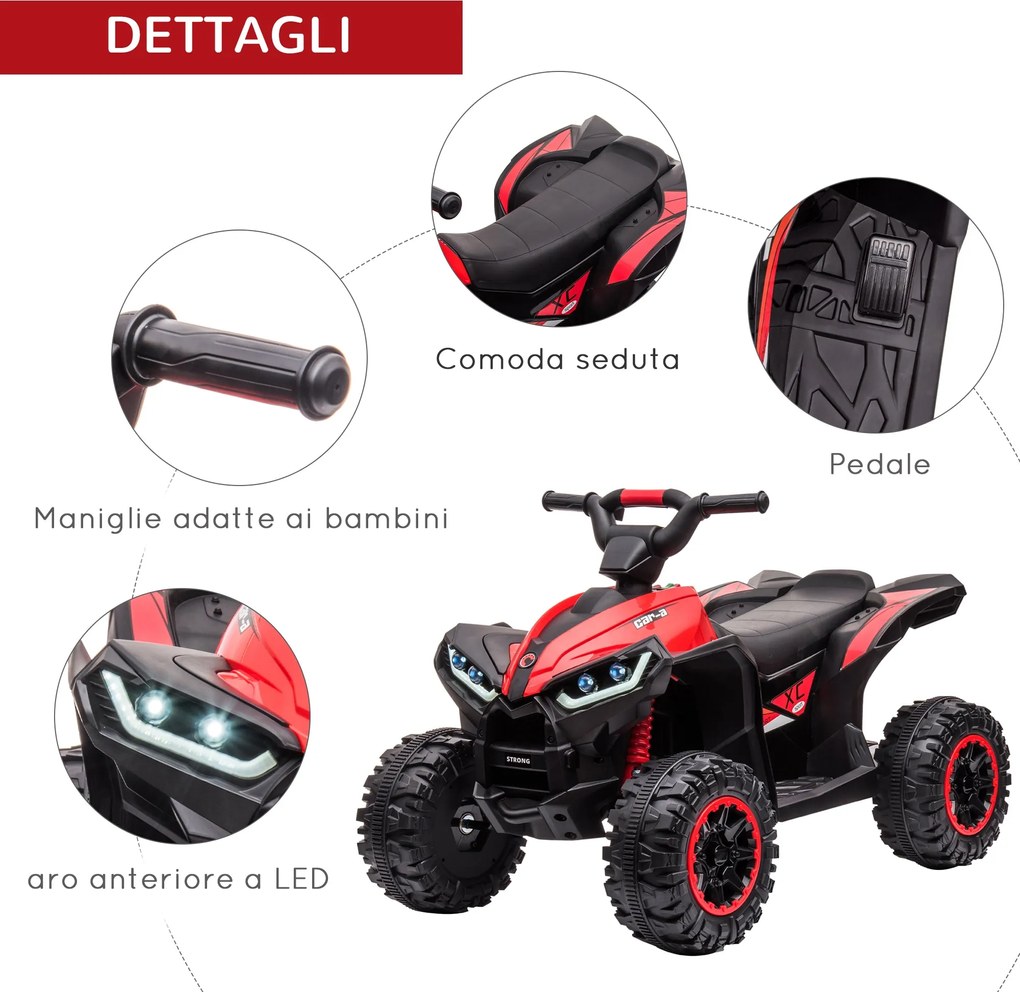 Mini Quad Elettrico per Bambini 12V Fari a LED Rosso...