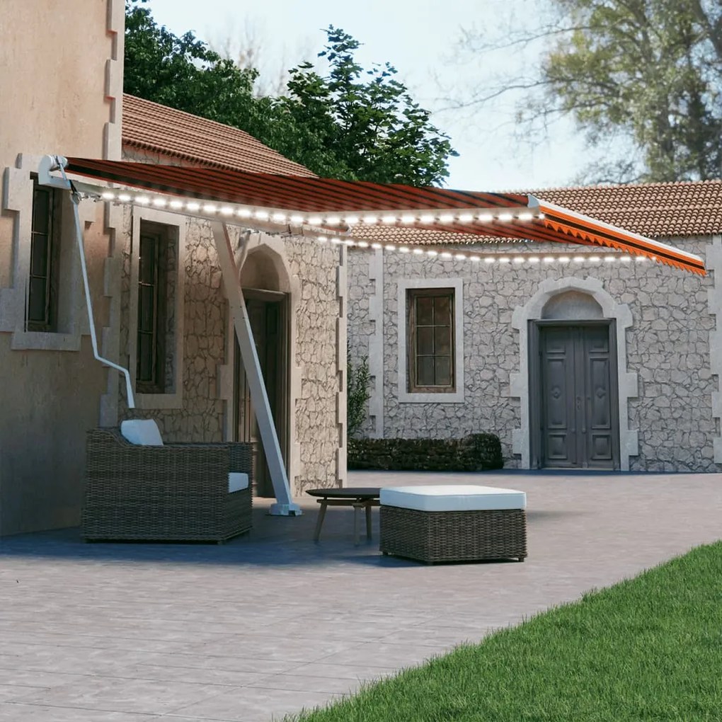 Tenda Automatica Sensore Vento E Led 450x300 Cm Arancio Marrone /