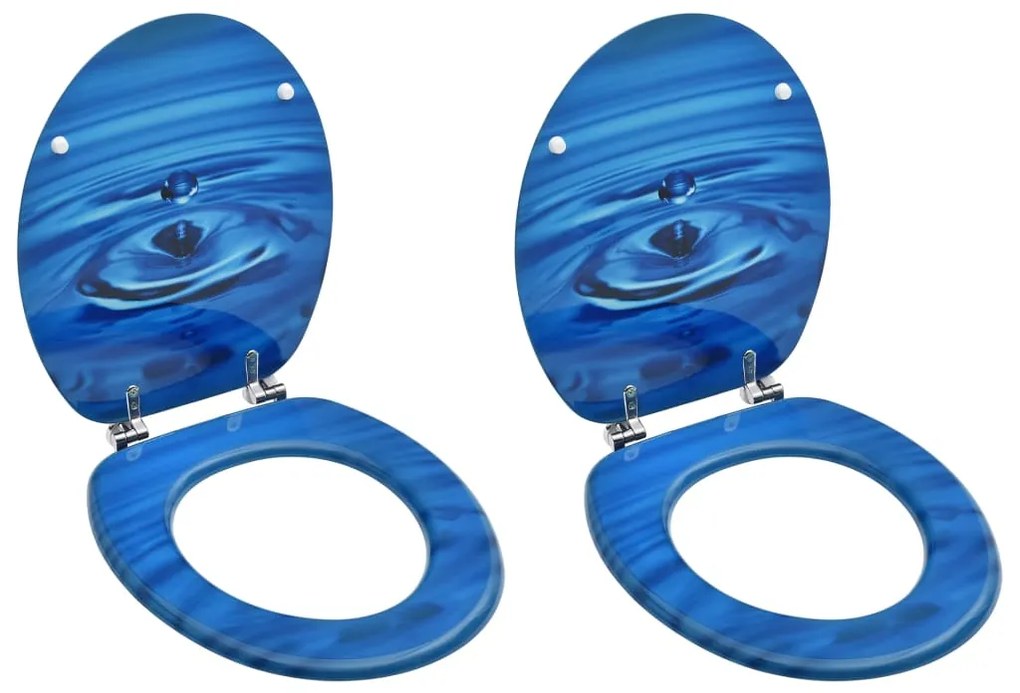 Tavolette Wc Con Coperchi 2 Pz İn Mdf Blu Design Goccia Dacqua /