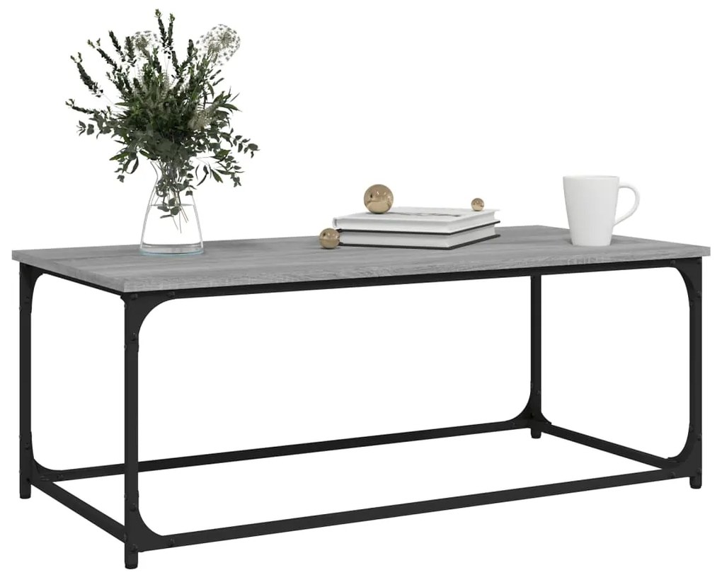 Tavolino grigio sonoma 102x50x40cm in legno multistrato e ferro