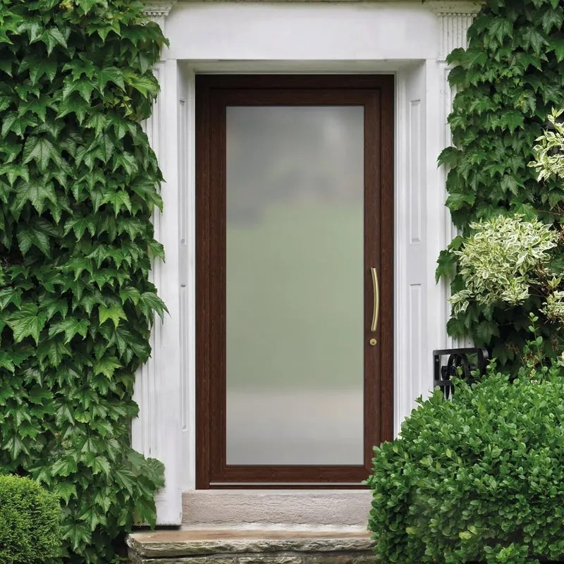 Portoncino d'ingresso Condo2 L 90 x H 210 cm con vetro in PVC noce, apertura spingere a sinistra