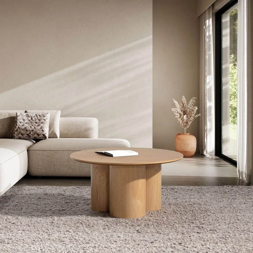 Tavolino da salotto rotondo di colore naturale con effetto rovere ø 80 cm Lua – MOME