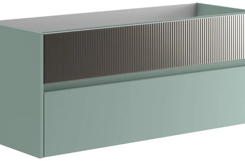 Mobile da bagno sotto lavabo Niwa verde timo frontale in vetro grigio carbone laccato opaco L 119.5 x H 50 x P 45.5 cm 2 cassetti, lavabo non incluso