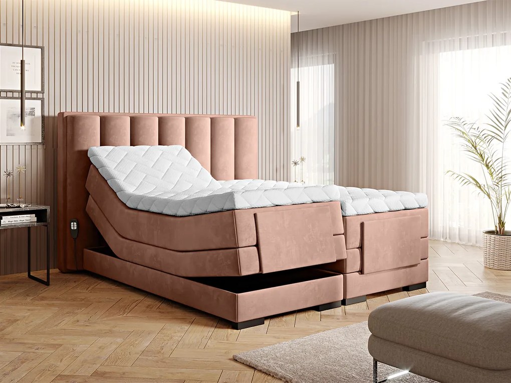 Letto motorizzato matrimoniale boxspring Utrecht - 160 x 200 cm , Tessuto rosa chiaro