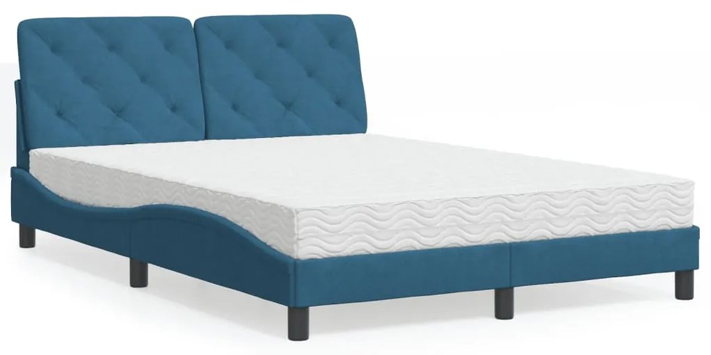 Letto Con Materasso Blu 140x190 Cm İn Velluto /
