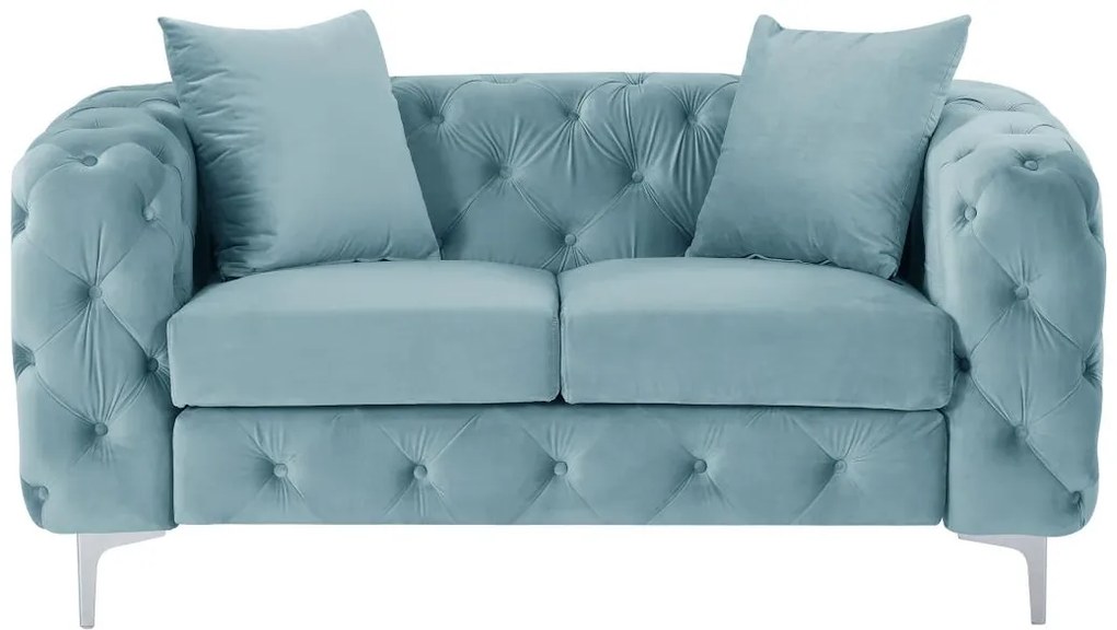 Divano 2 posti Chesterfield in velluto azzurro pastello - EDWINA