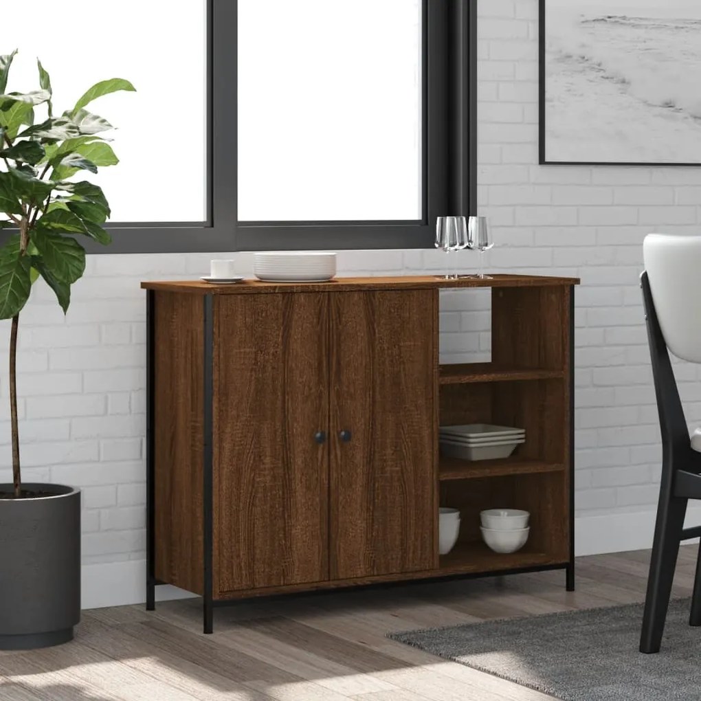 Credenza Rovere Marrone 100x33x75 Cm İn Legno Multistrato /